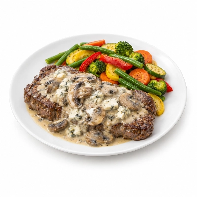Johnny Carino's Other Entrees Flat Iron Steak with Mushroom Gorgonzola Sauce and Vegetable Medley