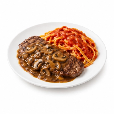 Johnny Carino's Other Entrees Flat Iron Steak with Mushroom Marsala Sauce and Pasta Marinara