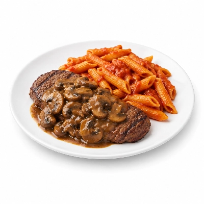 Johnny Carino's Other Entrees Flat Iron Steak with Mushroom Marsala Sauce and Pasta Tomato