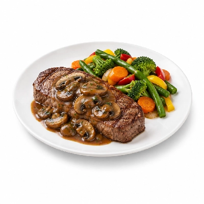 Johnny Carino's Other Entrees Flat Iron Steak with Mushroom Marsala Sauce and Vegetable Medley