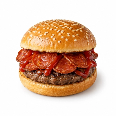 Johnny Carino's Sandwiches Crispy Pepperoni Burger with Ketchup