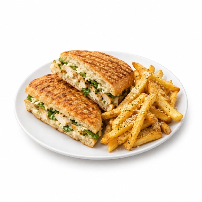 Johnny Carino's Sandwiches Grilled Chicken Caesar Panini with Parmesan Fries