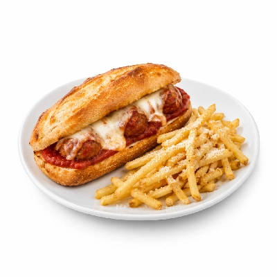 Johnny Carino's Sandwiches Italian Meatball Panini with Parmesan Fries