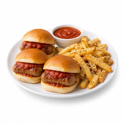 Johnny Carino's Sandwiches Italian Sausage Sliders with Marinara Sauce and Parmesan Fries