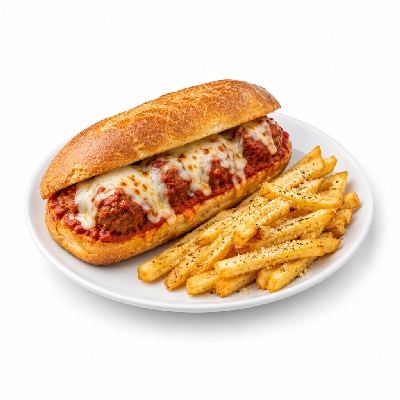 Johnny Carino's Sandwiches Meatball with Parmesan Fries and Tomato Sauce