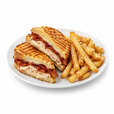 Johnny Carino's Sandwiches Turkey and Applewood Bacon Panini with Parmesan Fries