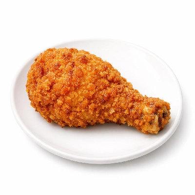 Kentucky fried chicken extra crispy drumstick meat and skin with breading