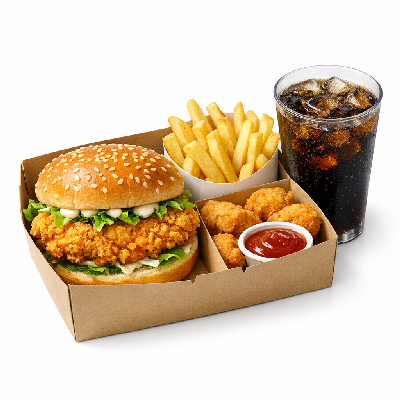 KFC Large Fully Loaded Box Meal with Zinger Burger and No-Sugar Soda