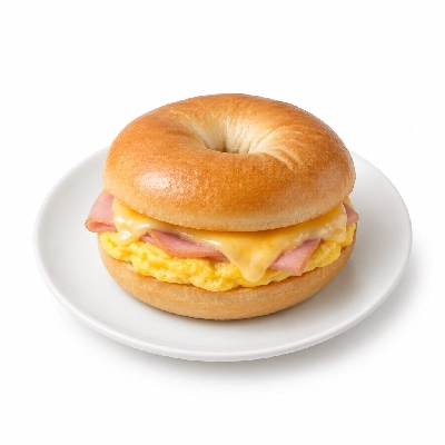 Kwik Trip Hot Spot Breakfast Western Omelette Ham with Cheese on a Plain Bagel