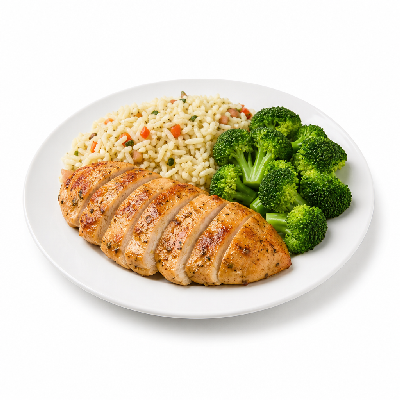 La Madeleine Chicken La Madeleine with Rice Provencal and Steamed Broccoli