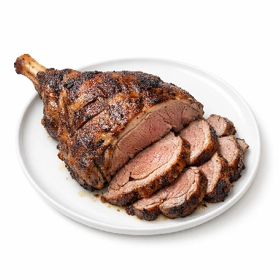 Lamb australian imported fresh leg whole shank and sirloin separable lean only trimmed to 1/8" fat cooked roasted