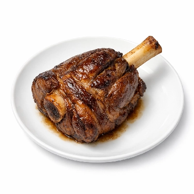 Lamb veal & game australian imported fresh leg hindshank heel on bone-in separable lean and fat trimmed to 1/8" cooked braised