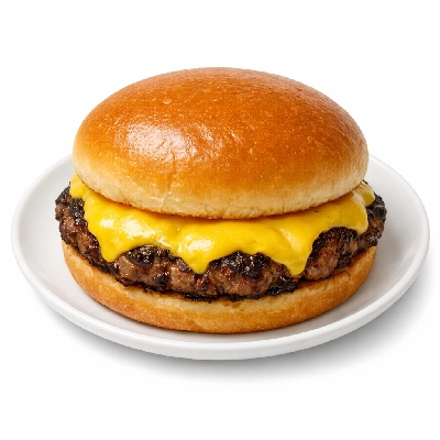 Large cheeseburger with bun and single patty no condiments