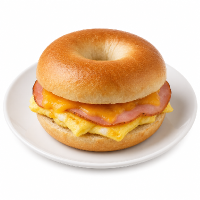 Manhattan Bagel Breakfast Egg Ham & Cheese on Plain Bagel