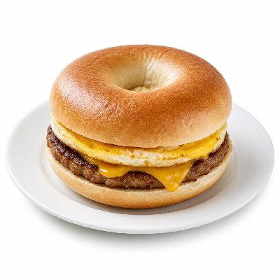 Manhattan Bagel Breakfast Egg Pork Sausage & Cheese on Plain Bagel