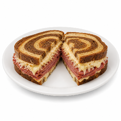 Manhattan Bagel Lunch East Side Reuben on Marble Rye