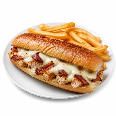 Mazzio's Pizza Toasted Hoagie Chicken Bacon and Provolone with Fries