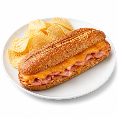 Mazzio's Pizza Toasted Hoagie Ham and Cheddar on Wheatberry Bread with Chips