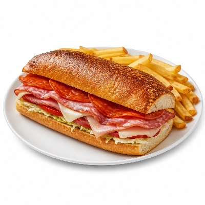 Mazzio's Pizza Toasted Hoagie Italian Sub on Wheatberry Bread with Fries