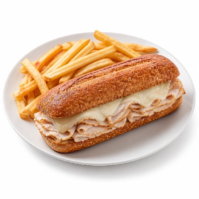 Mazzio's Pizza Toasted Hoagie Turkey and Provolone on Wheatberry Bread with Fries