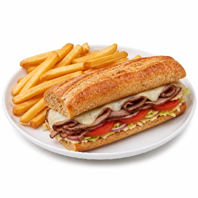 Mazzio's Pizza Toasted Hoagie Tuscan Smash on Wheatberry Bread with Fries