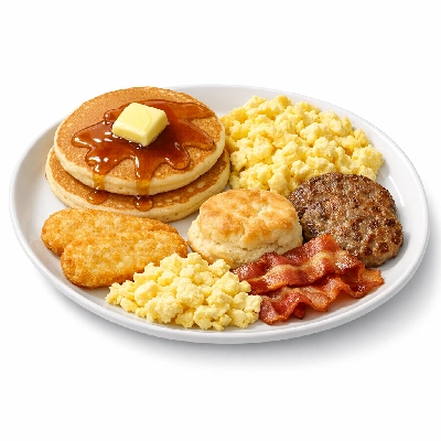 Mcdonald's deluxe breakfast with syrup and margarine