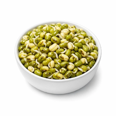 Mung beans mature seeds sprouted cooked boiled drained with salt