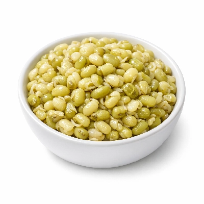 Mung beans mature seeds sprouted cooked boiled drained without salt