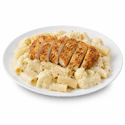 Noodles & Company Cauliflower Rigatoni Noodle Alfredo Montamore with Parmesan-Crusted Chicken