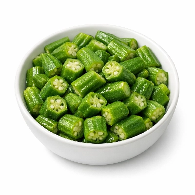 Okra frozen cooked boiled drained with salt