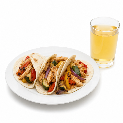 On The Border Kids Build Your Own Mini Soft Chicken Tacos with Grilled Vegetables & Apple Juice