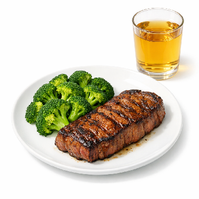 Outback Steakhouse Kid's Menu Joey Sirloin with Plain Broccoli and Apple Juice (Kids Livewell)