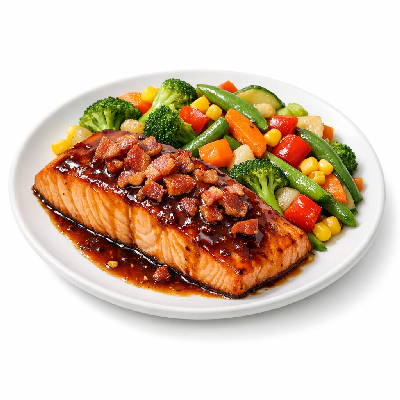 Outback Steakhouse Straight from the Sea Bacon Bourbon Salmon 7 Oz with Seasonal Mixed Vegetables