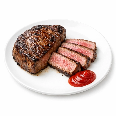 Pan-seared steak with ketchup