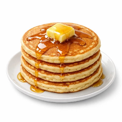 Pancakes with butter and syrup