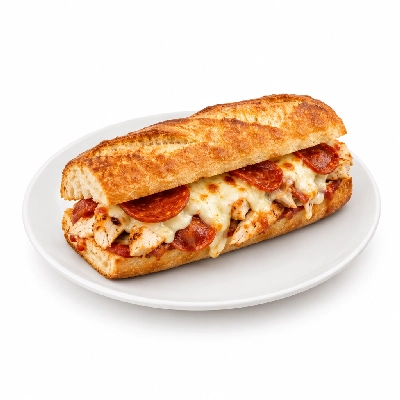 Panera Bread Chicken & Pepperoni Mozzarella Melt Stacked Toasted Baguette