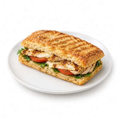 Panera Bread Frontega Chicken Panini on Black Pepper Focaccia