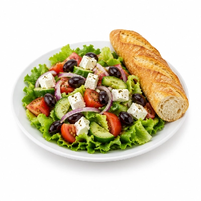 Panera Bread Greek Salad and Baguette