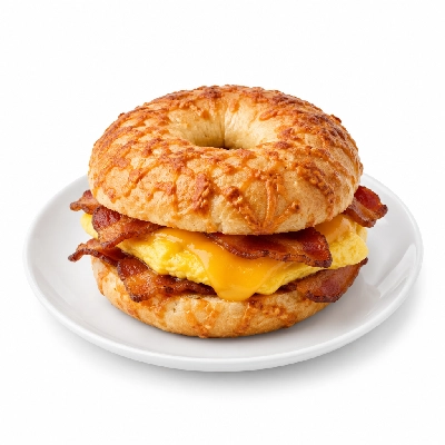 Panera Bread Grilled Breakfast Sandwiches Asiago Cheese Bagel with Bacon