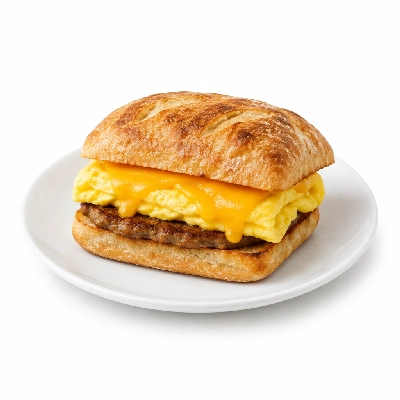 Panera Bread Grilled Breakfast Sandwiches Sausage Egg & Cheese on Ciabatta
