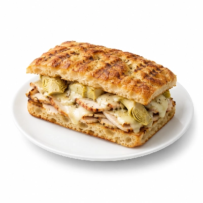 Panera Bread Hot Panini Half Roasted Turkey Artichoke on Focaccia with Asiago Cheese