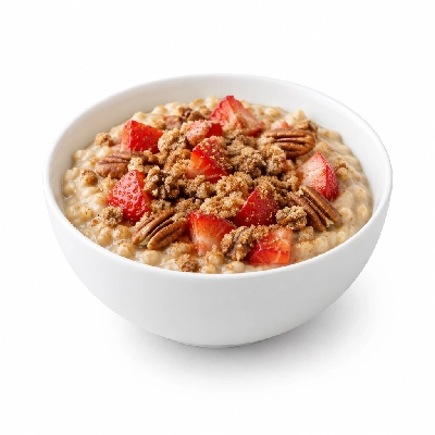 Panera Bread Steel Cut Oatmeal with Strawberries Pecans & Cinnamon Crunch Topping