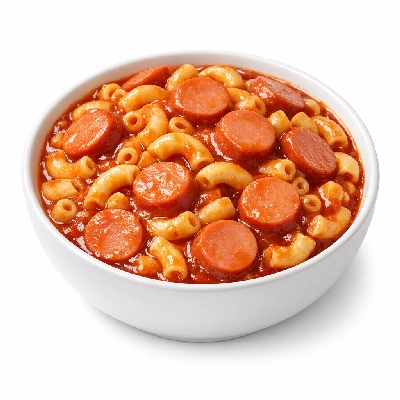Pasta with sliced franks in tomato sauce canned entree