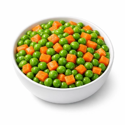 Peas and carrots frozen cooked boiled drained with salt