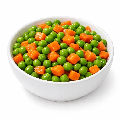 Peas and carrots frozen cooked boiled drained without salt