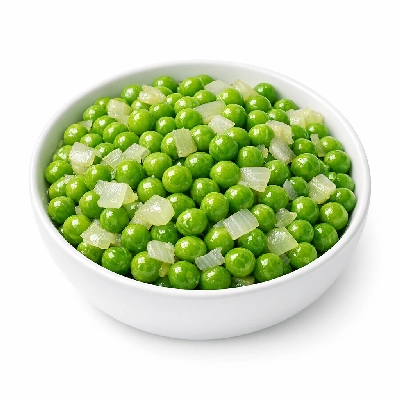 Peas and onions frozen cooked boiled drained without salt