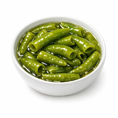 Peppers hot chili green canned pods excluding seeds solids and liquids