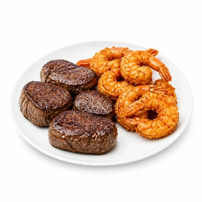Perkins Restaurant & Bakery Fork Worthy Entrees Steak Medallions with Fried Shrimp Dinner