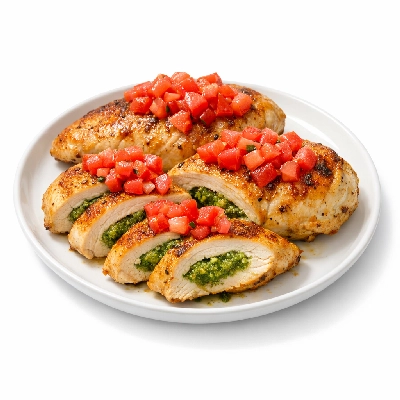 Pesto-Filled Chicken Breasts Topped with Fresh Tomatoes