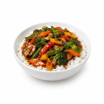 Pick Up Stix Teriyaki Bowls Vegetables with Steamed White Rice